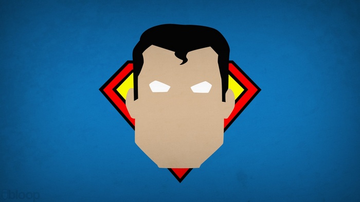 Superman logo and face on blue background
