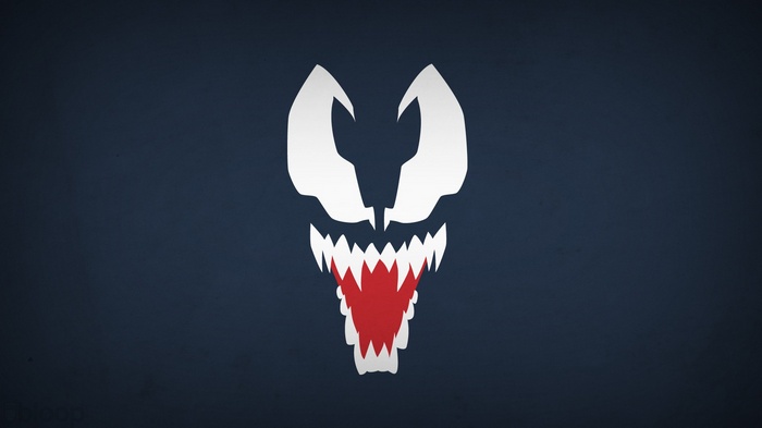 Minimalist Venom logo on a dark blue background