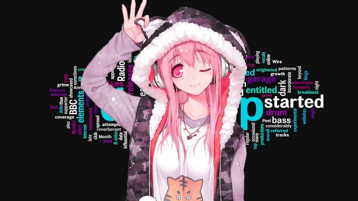 Super Sonico with Headphones and Typography