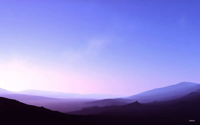 Digital art landscape of purple mountains under a gradient sky