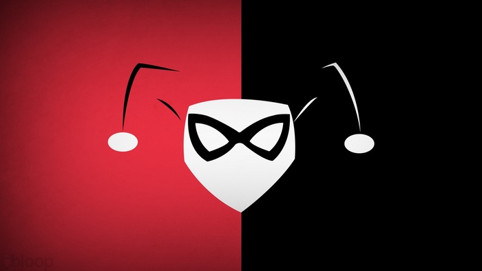 Harley Quinn's minimalist jester mask and hat