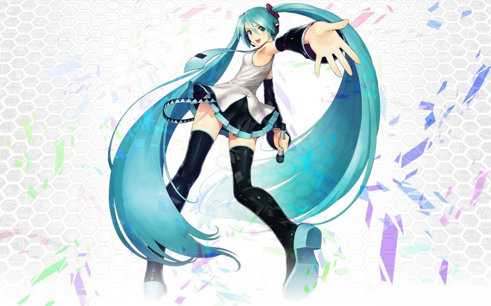 Hatsune Miku with long blue hair and headphones