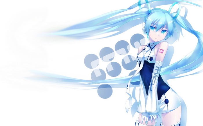 Hatsune Miku with blue twin tails and white outfit