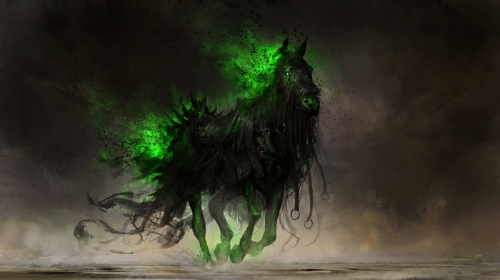 Apocalyptic fantasy art of a spectral horse