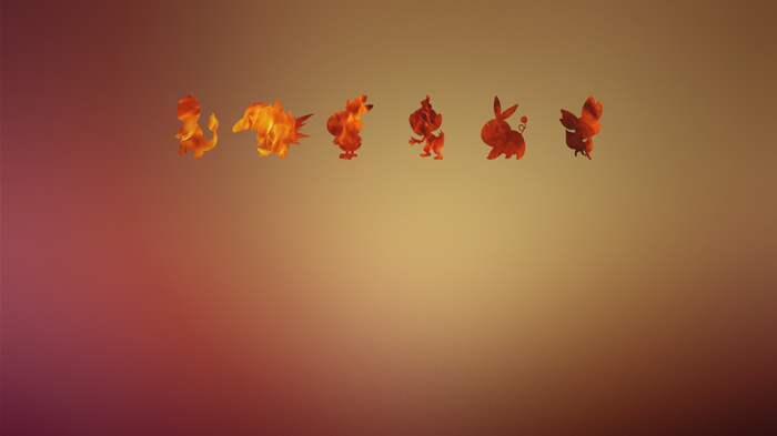 Pokémon fire starters silhouettes on gradient background