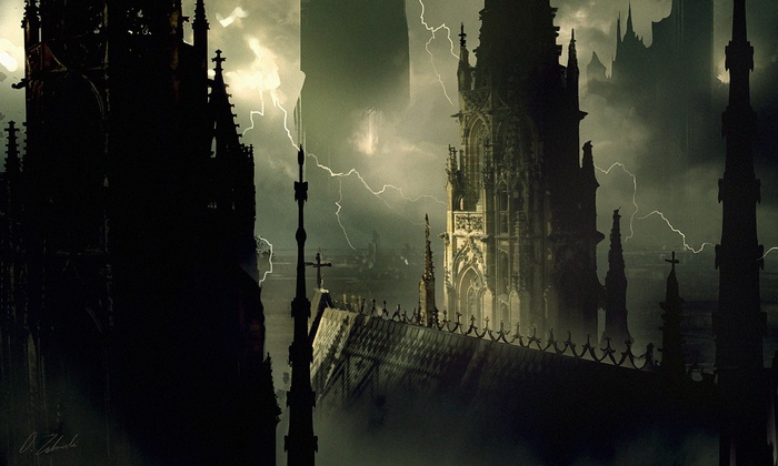 Fantasy Cityscape with Lightning by Darek Zabrocki