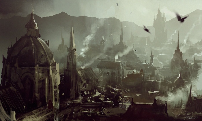 Darek Zabrocki's fantasy city with mountains