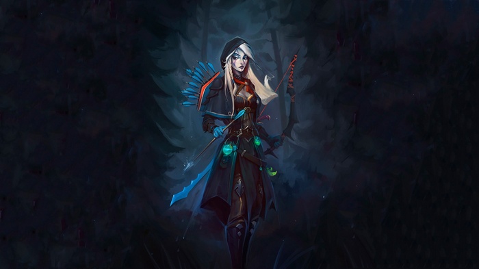 Drow Ranger with Bow and Arrows in Dark Forest
