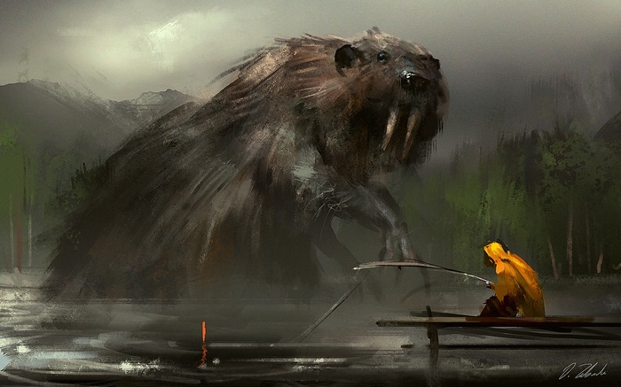Giant Beaver and Fisherman by Darek Zabrocki