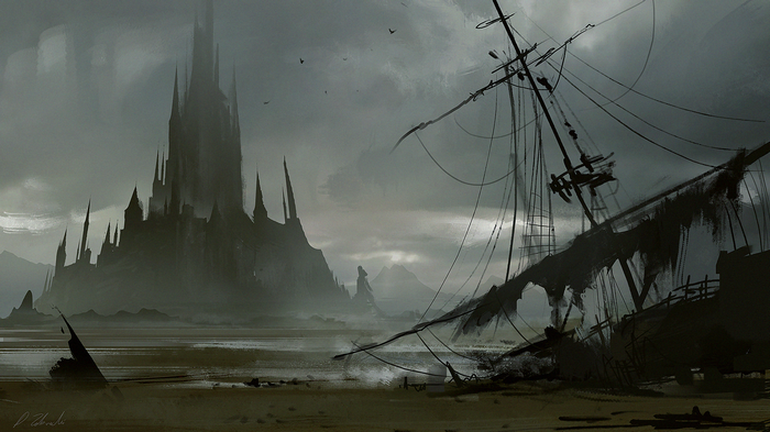 Fantasy shipwreck and castle by Darek Zabrocki