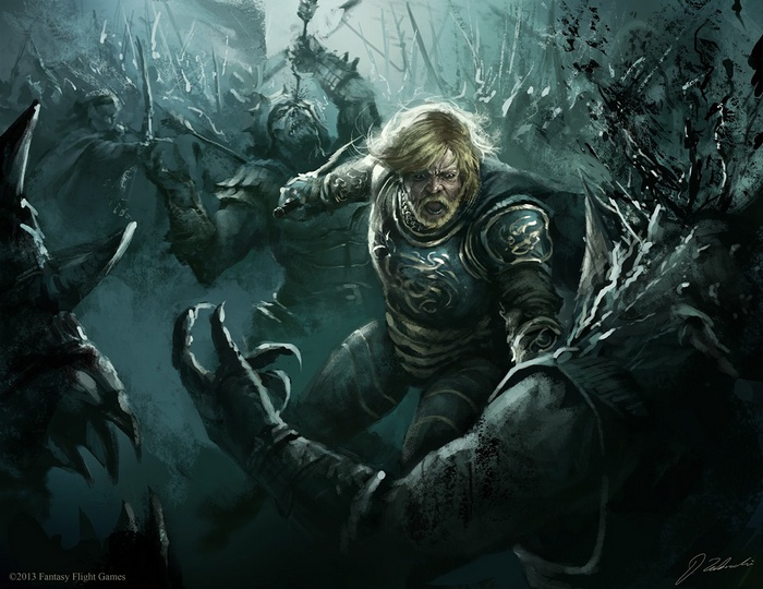 Man in armor fighting monsters