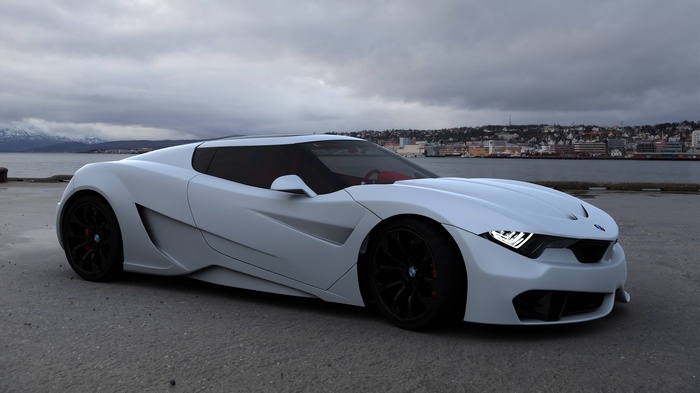 White concept sports car parked by the water