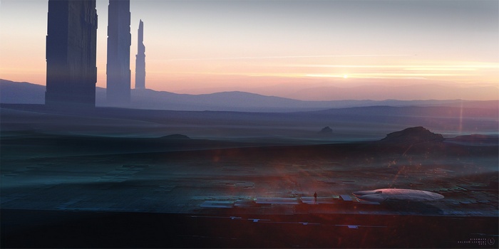 Science fiction landscape with Kuldar Leement towers