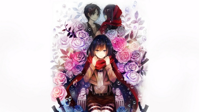 Attack on Titan characters with roses