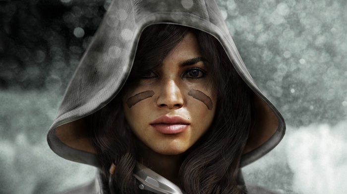 Gia Paige wearing a hood with face paint
