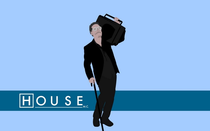 House M.D. character with a boombox and cane
