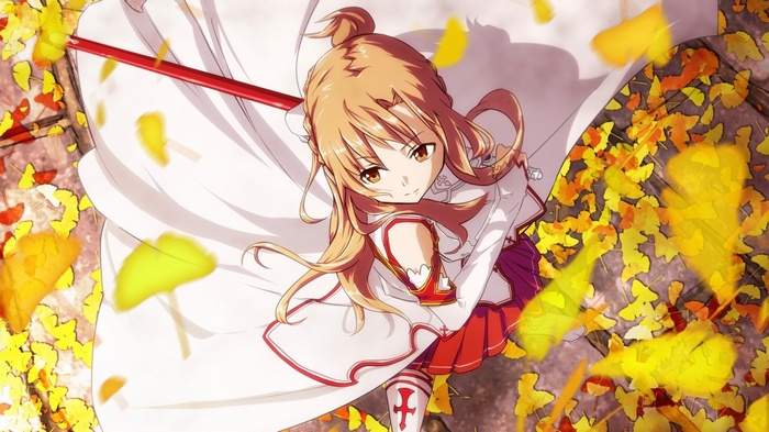 Asuna Yuuki from Sword Art Online with falling leaves