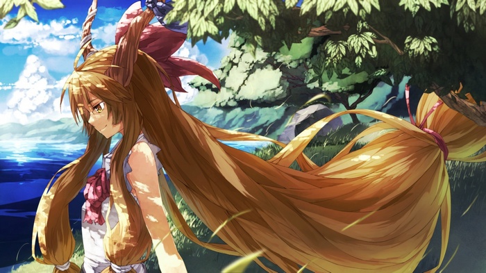 Ibuki Suika from Touhou with long brown hair