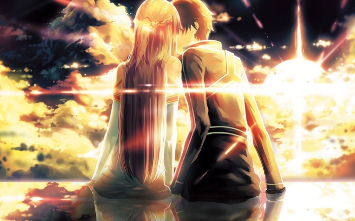 Kirigaya Kazuto and Yuuki Asuna kissing in Sword Art Online