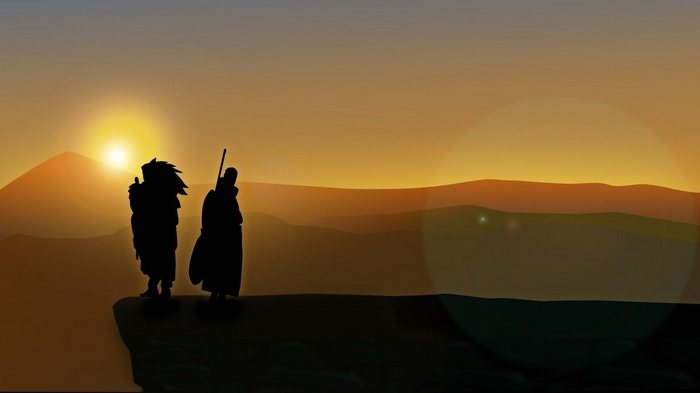Uchiha Madara and Tobi silhouette at sunset