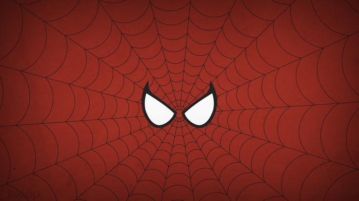 Spider-Man's eyes on a red spider web background