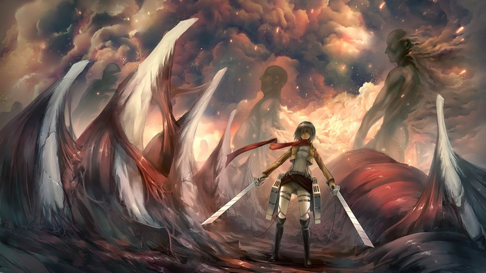 Mikasa Ackerman in Attack on Titan with Titans