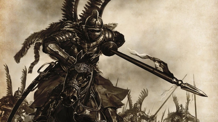 Polish Winged Hussar on horseback with army