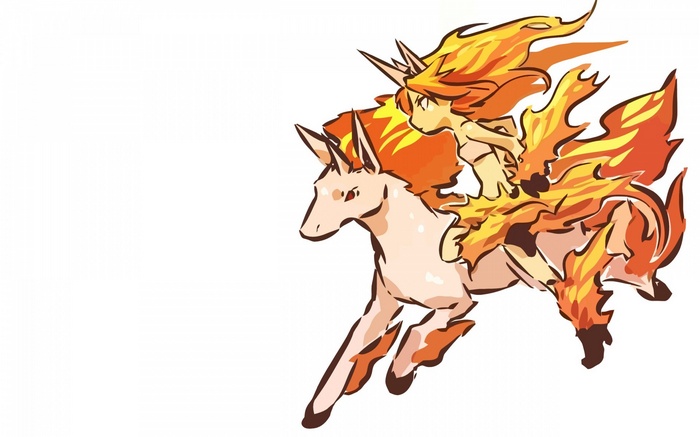 Gijinka Ninetales riding a Ponyta