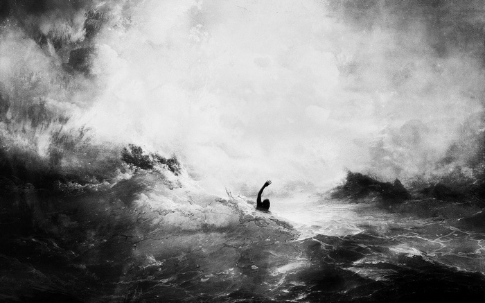 Artwork by Alex Cherry of a person in the sea