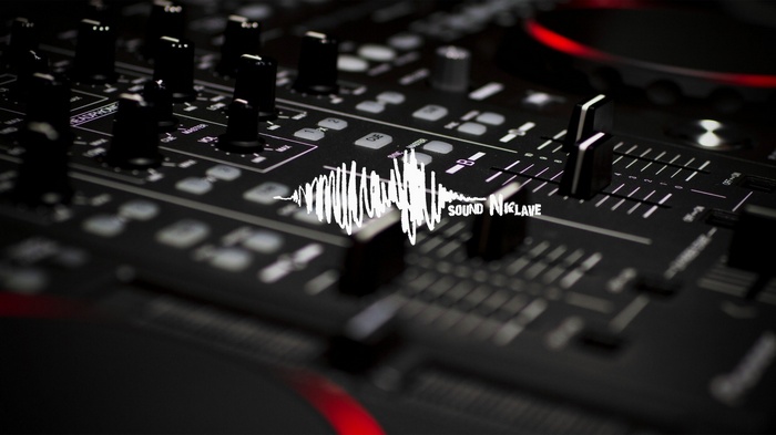 DJ mixing console with sound wave logo