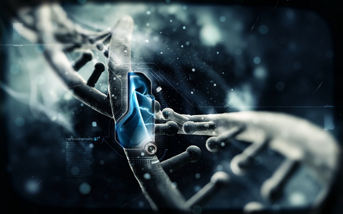 DNA strand with futuristic interface
