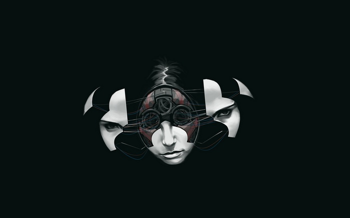Steampunk robot face with human features