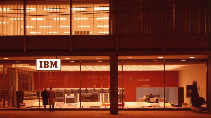 IBM Datacenter with vintage computers and people
