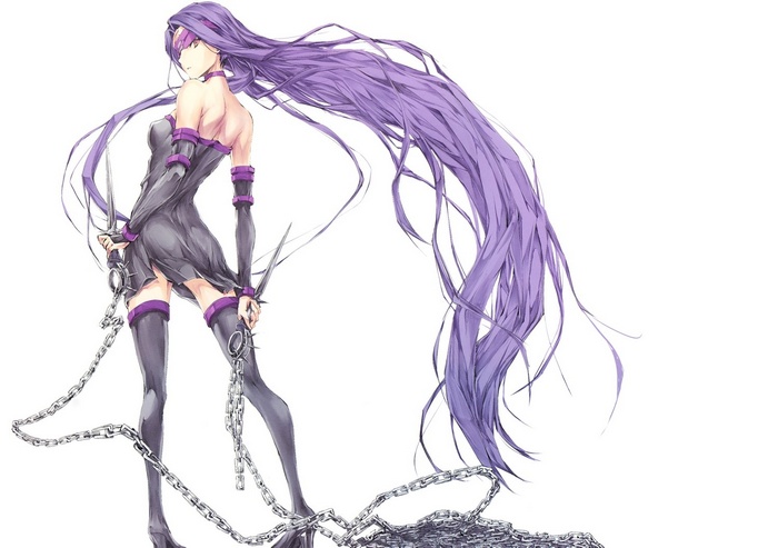 Rider (Fate/Stay Night) with long purple hair and chains