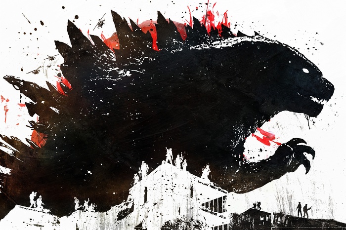 Godzilla artwork with paint splatter by Alex Cherry