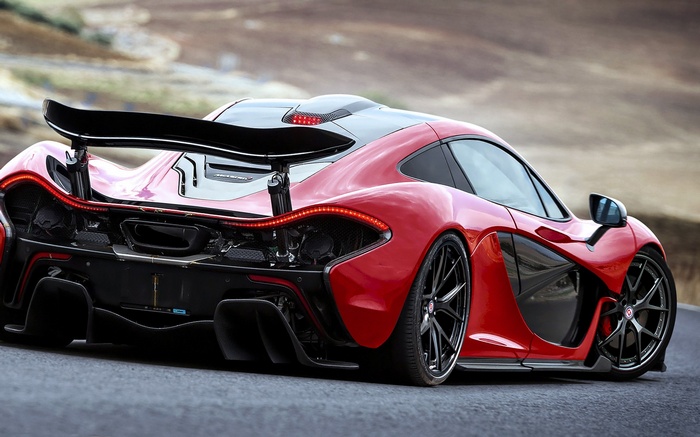 Red McLaren P1 sports car rear view