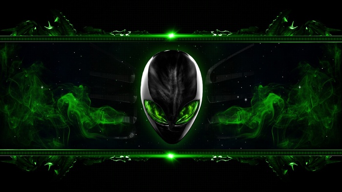 Alienware logo with green smoke and stars