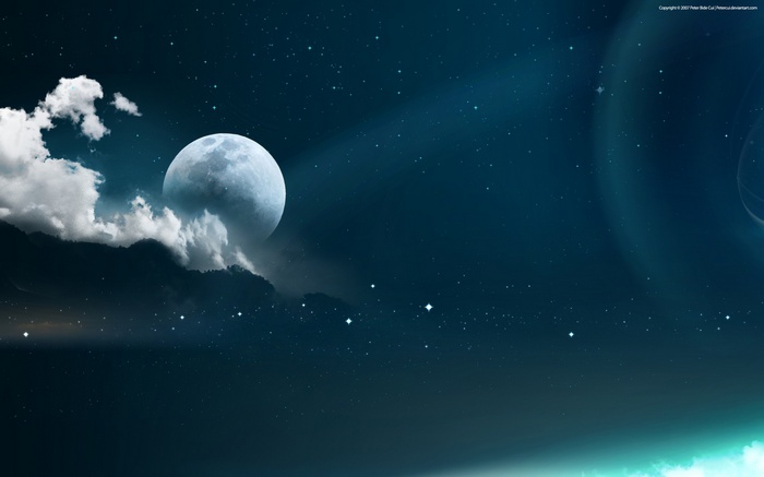 Digital art of a planet and moon in space