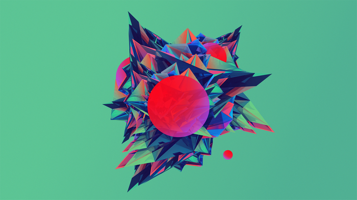 Justin Maller's abstract geometric digital art with red spheres