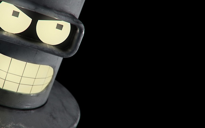 Bender from Futurama on a black background