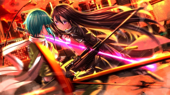 Asada Shino and Kirigaya Kazuto in Sword Art Online