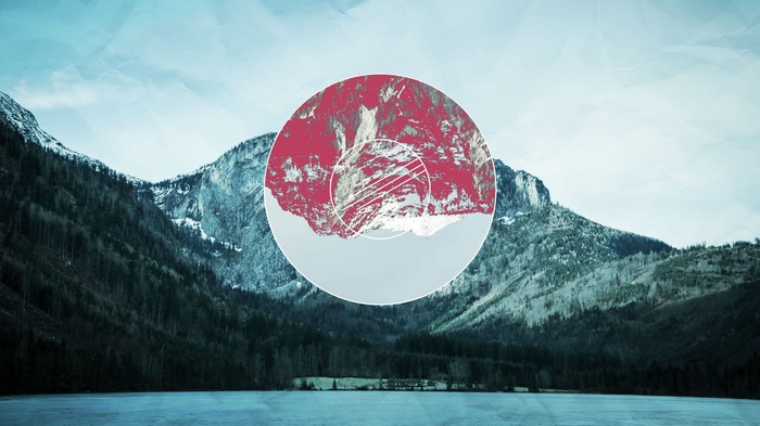 Circle over mountains and lake