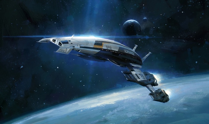 Normandy SR-2 spaceship in Mass Effect 2 artwork