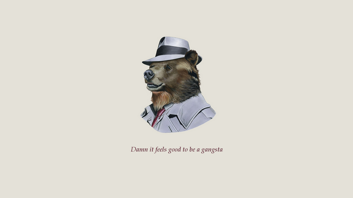 Bear in a trench coat and hat with quote