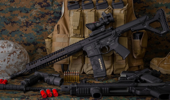 AR-15 rifle and Heckler and Koch USP pistol