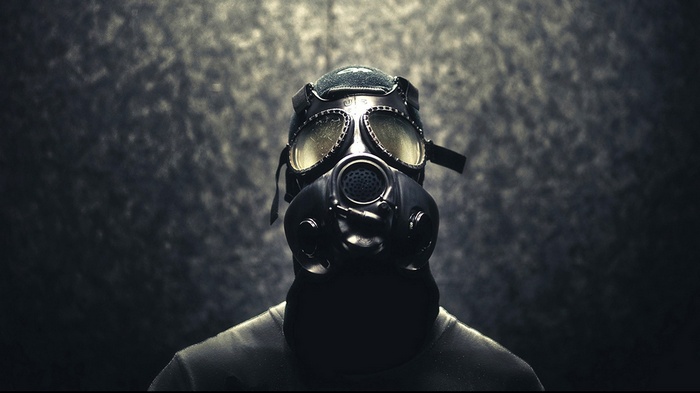 Man wearing a gas mask