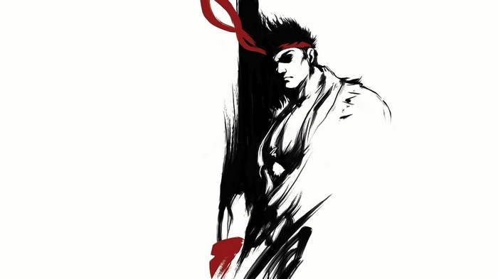 Ryu from Street Fighter in ink style