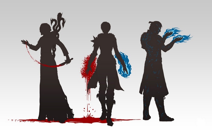 Dragon Age silhouettes with elemental magic