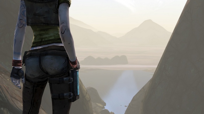 Lilith from Borderlands in a mountainous landscape