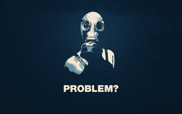 Gas mask with text 'PROBLEM?'